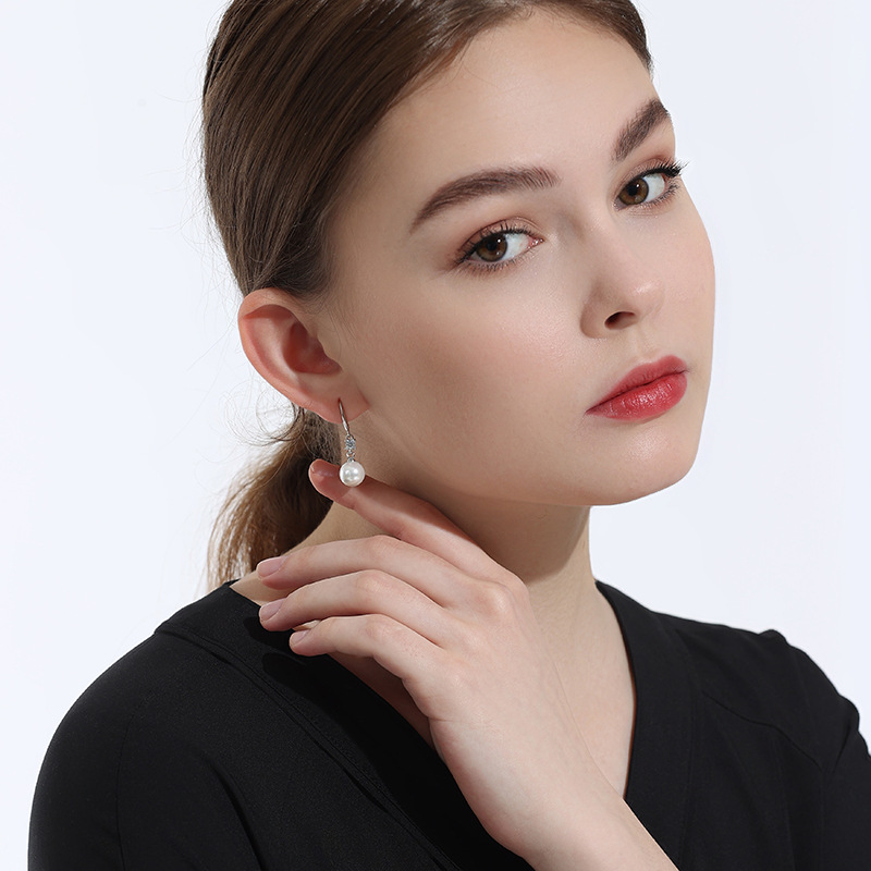 Estilo coreano S925 plata esterlina pendientes de perlas pendientes de las mujeres simples elegante diamante incrustado largo rebordear pendientes joyería de moda