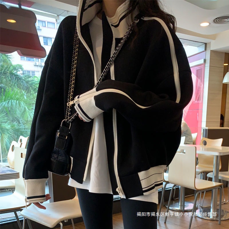 美式撞色拼接短款外套美式简约棒球服外套百搭宽松显瘦修身衣女款