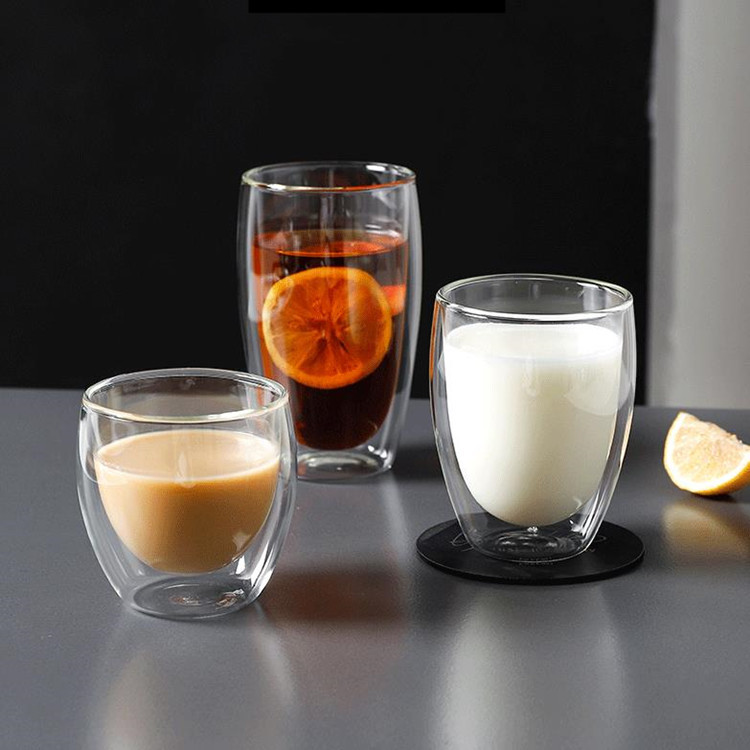 Vaso de vidrio borosilicato tipo huevo, taza transparente doble para café, leche o jugos