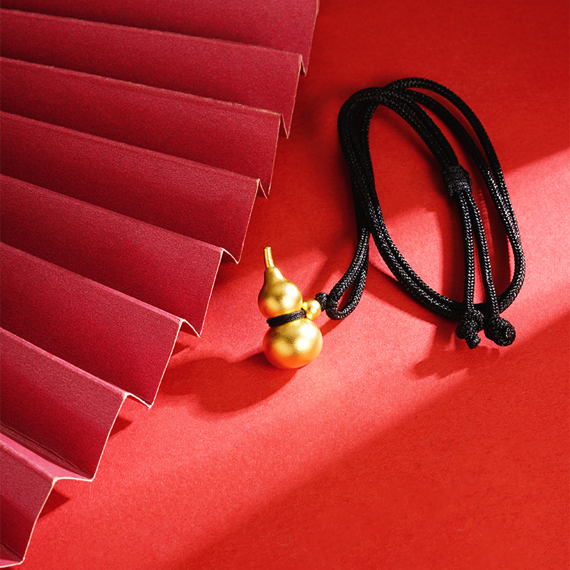 Estilo antiguo collar de cadena de cuerda de calabaza de oro retro todo fósforo estilo chino tridimensional Fu Lu Shou hombres y mujeres no se desvanecerán durante mucho tiempo