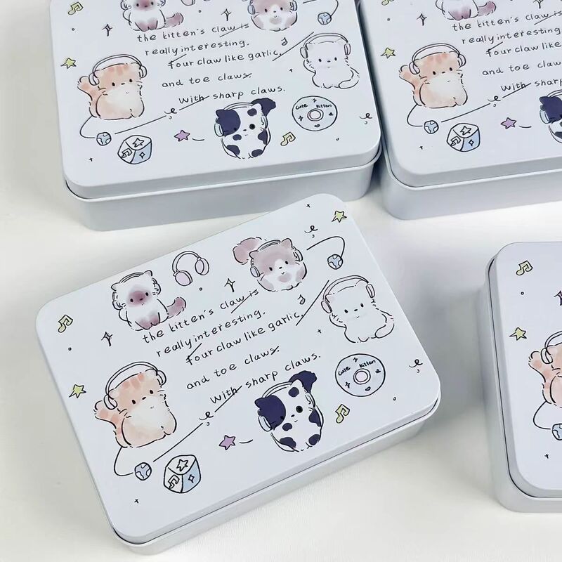ins English Headphones Kitten Tinplate Box Sticker Small Card Storage Student Desktop Stationery Storage Small Iron Box ins English Headphones Kitten Tinplate Box Sticker Small Card Storage Student Desktop Stationery Storage Small Iron Box