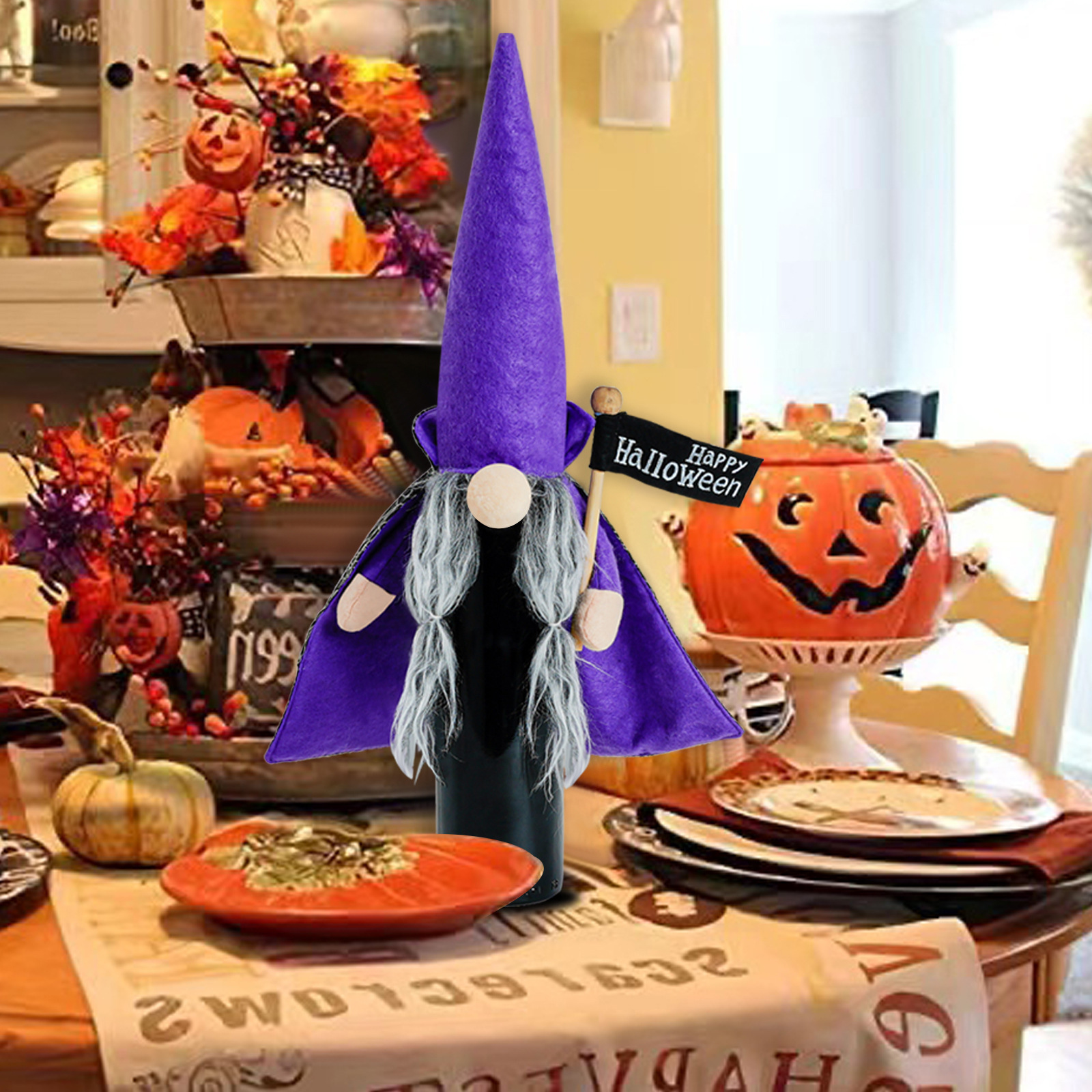 Transfronterizo de Halloween botella de vino cubierta de decoración negro bruja capa sombrero vampiro botella de vino cubierta de la decoración de regalo