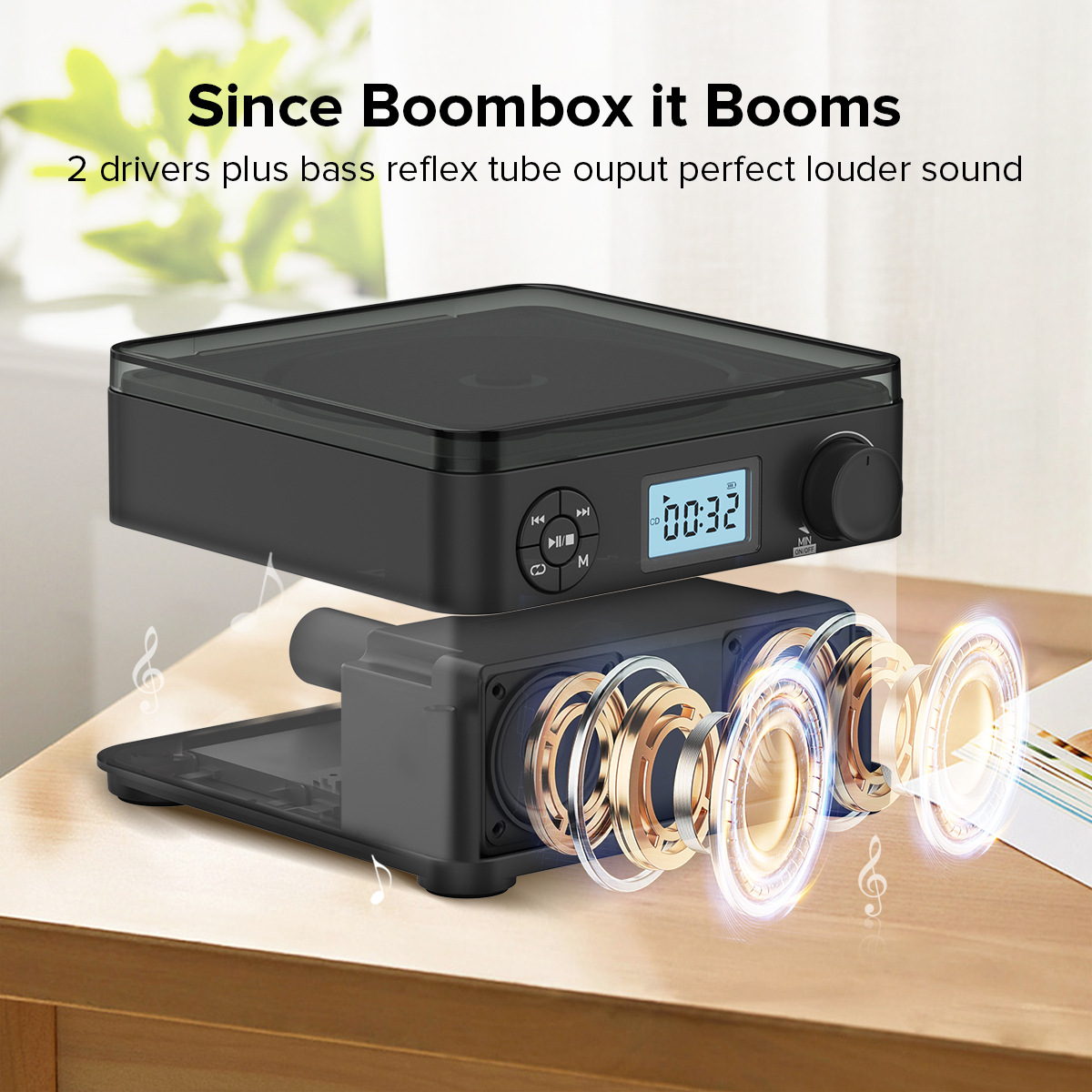Draagbare cd-speler met luidsprekers en Bluetooth, kleine oplaadbare cd-speler met USB-aansluiting, mp3-speler en FM-radio._voghion.com