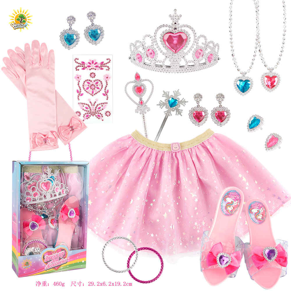 儿童tutu裙六一节表演 可爱女孩粉色手套套装 公主水晶鞋皇冠吊坠