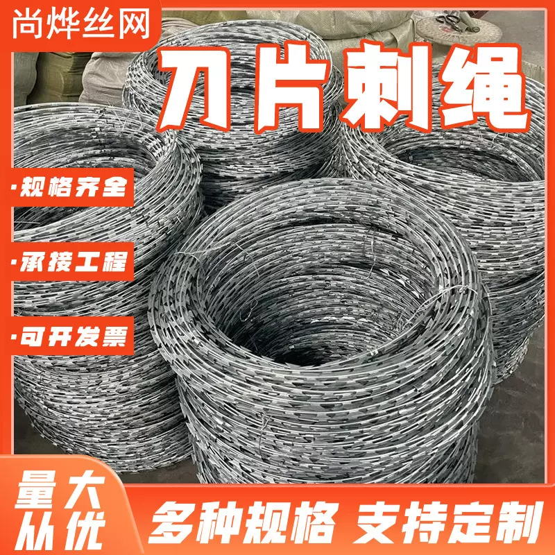 定制镀锌刀片刺绳不锈钢带刺铁丝网防盗防攀爬监狱护栏网防护滚笼