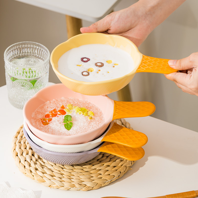 Hogar de los niños de dibujos animados helado tazón bajo vidriado mango irregular tazón de cerámica especialmente hermoso tazón de postre de verano