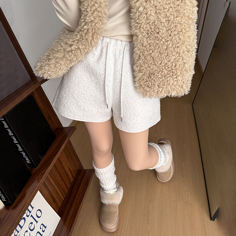 羊羔绒短裤女外穿秋冬加厚保暖高腰休闲阔腿裤摇粒绒宽松打底靴裤
