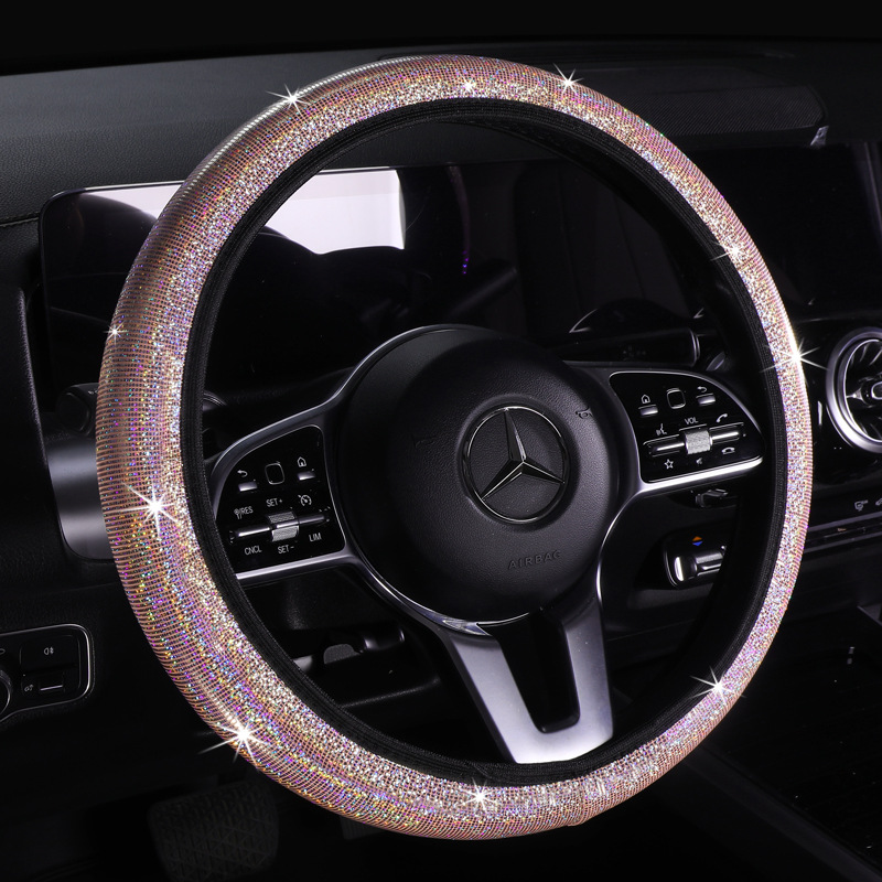 Cubierta del volante del coche de bronceado colorido transfronterizo sin anillo interior Banda elástica Cubierta de cambio Cubierta del freno de mano Cubierta del mango de estrella de diamantes calientes