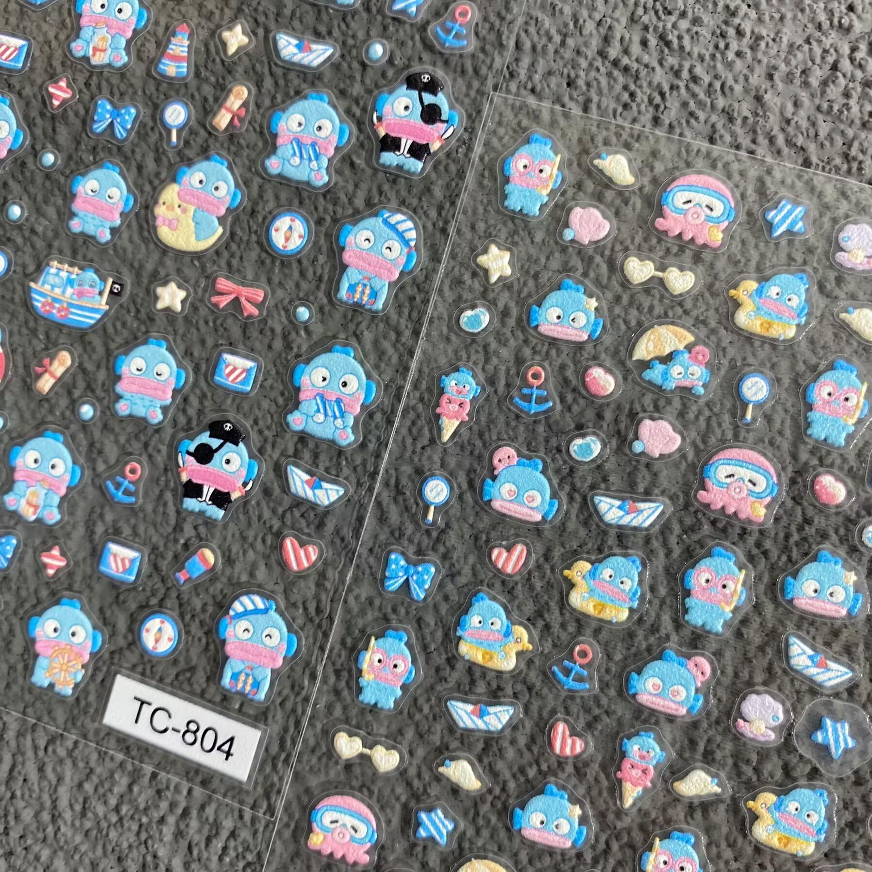 Cute Ugly Cute Clown Fish Nail Art Sticker Embossed DIY Hand Account Phone Case ccd Cup Flat Nail Decoration Sticker