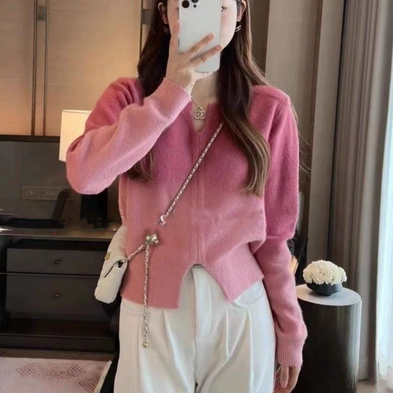 KANING Мягкий женский свитер с градиентным эффектом в корейском стиле, новый пуловер осень-зима 2025 года, нишевый дизайн, стильный трикотаж.