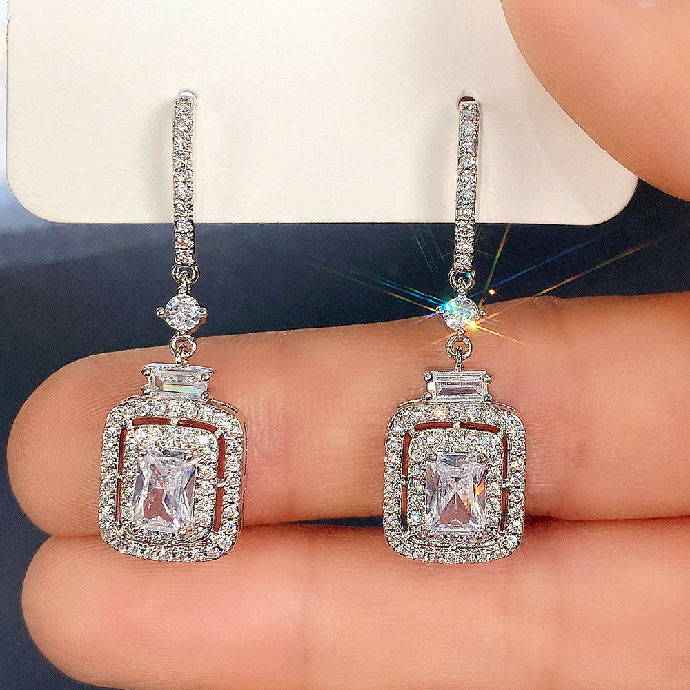 Artificial Gemstones Inlay Material Fashion Geometric Copper Artificial Gemstones Drop Earrings