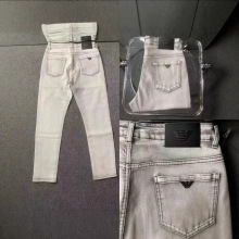 品质欧美鹰标男士牛仔裤修身直筒潮浅灰色高端轻奢男裤弹力