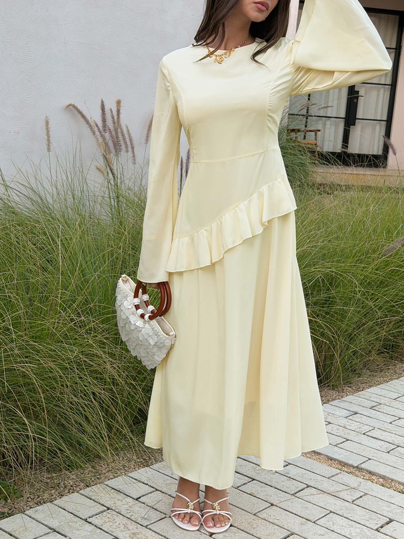 Elegant Fairy Like Women's Dress European American Style Water Sleeve Patchwork Design Spring Summer_ecoleips.com