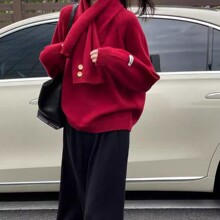 【羊羊世家】2026新款韩系圆领百搭围巾针织衫毛衣宽松女士长袖上
