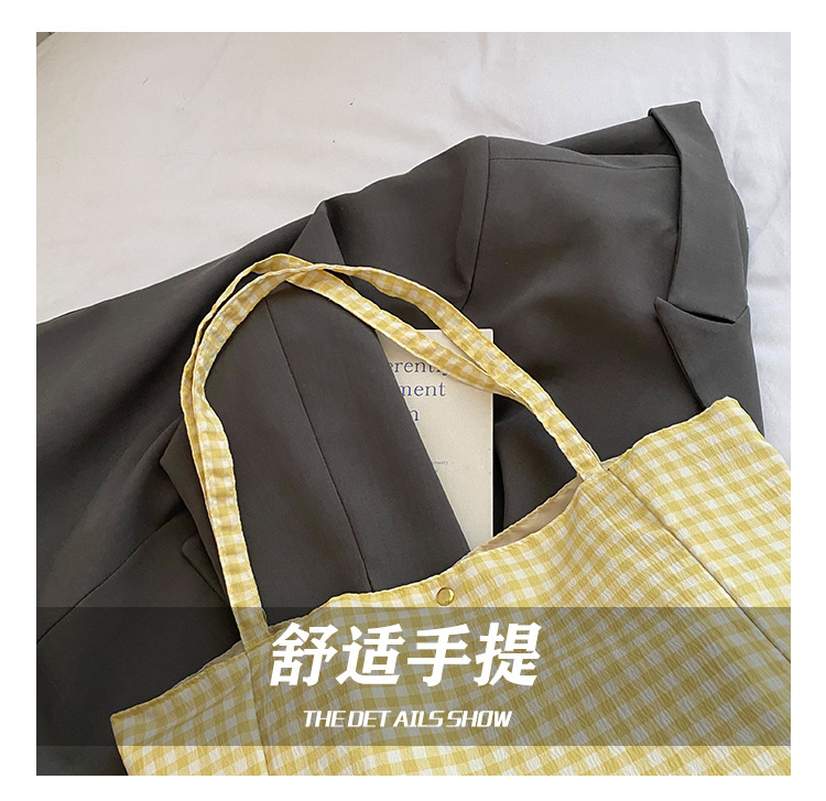 ins Korean-style laid-back single-shoulder bag, casual large-capacity black and white checkered tote bag, student commuting backpack for classes undefined