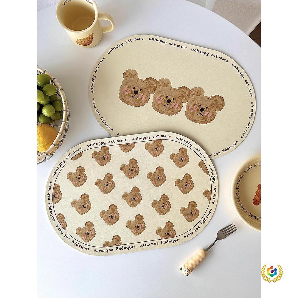 皮革餐垫隔热防烫防水西餐垫小熊学生餐桌垫儿童餐垫餐具防滑垫子
