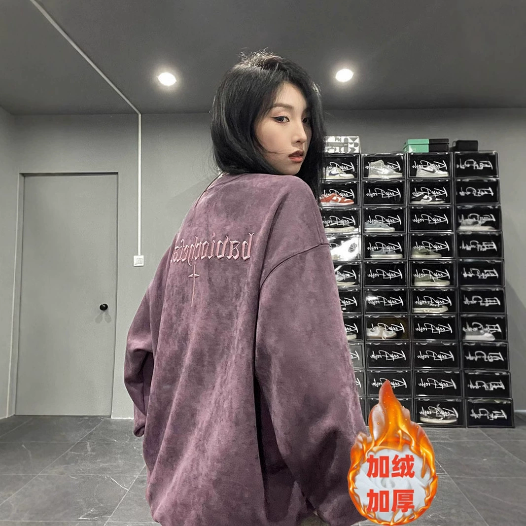 Американский ретро-алфавит вышитый круглый воротник свитер для мужчин и женщин весной и осенью плюс бархат новый прилив тяжелый топ-пальто