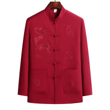 代发新品中老年唐装男士爸爸秋装长袖衬衣中国风衬衫爷爷老人衣服