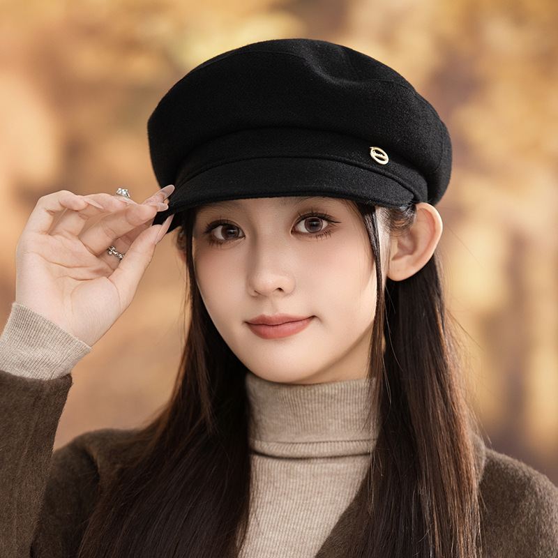 秋冬季帽子女款百搭英伦风时尚贝雷帽防风保暖画家韩版时尚八角帽|undefined