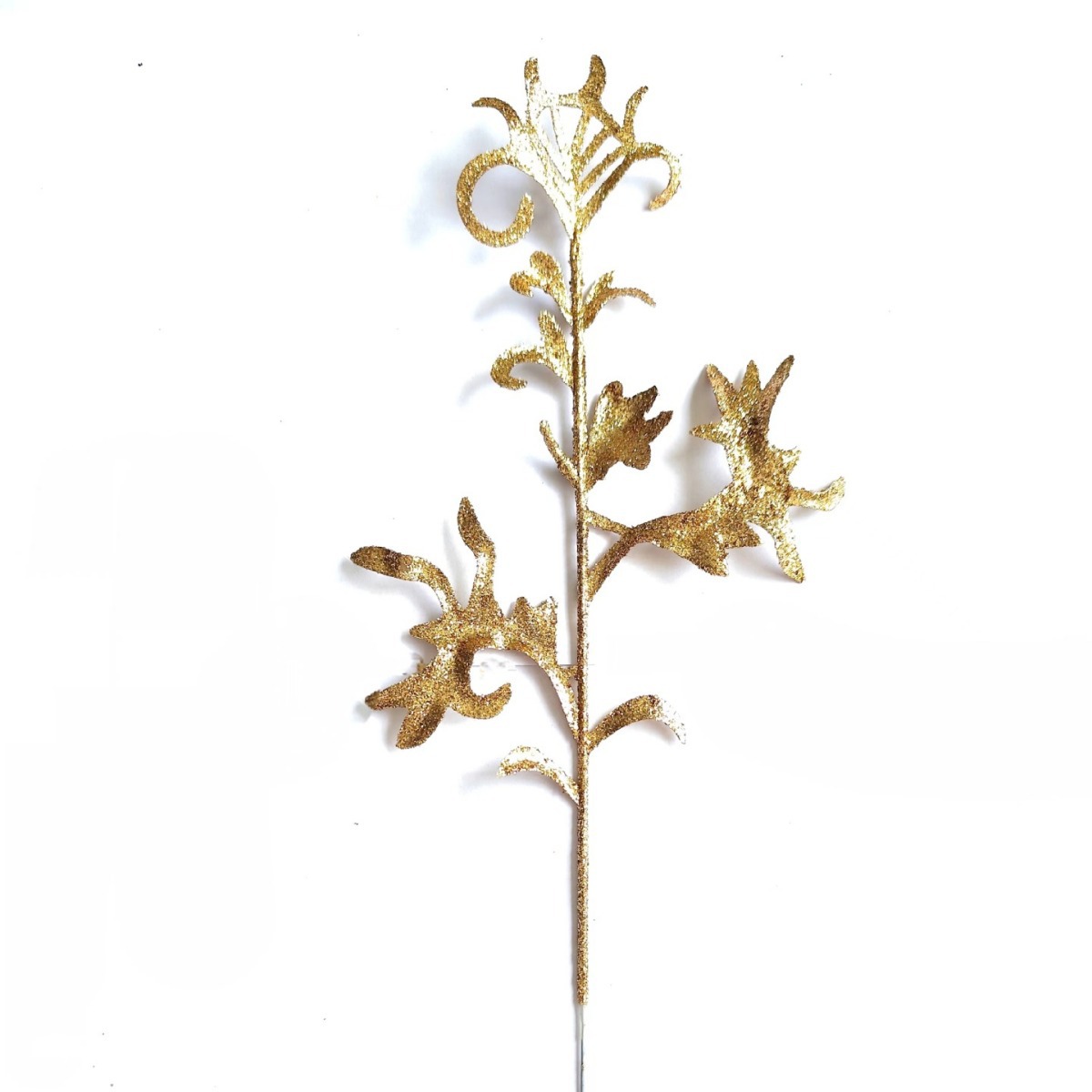 Nueva imitación de hojas de Navidad 32cm de polvo de oro de corno de ciervo decoración de plástico árbol de Navidad hojas de polvo de oro