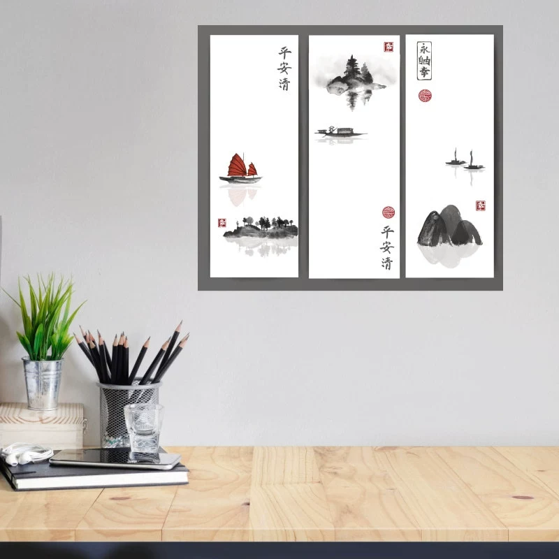 Стенные наклейки с пейзажем горы и воды Yiyao для гостиной и прихожей, ink сцена древний фон настенная декора широкого типа - водостойкие наклейки