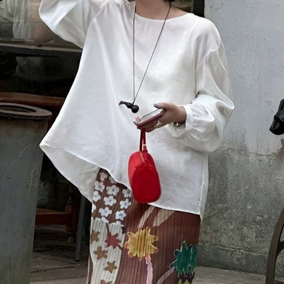 Women's summer new thin loose-fitting long-sleeve shirt with lace back panel and slit, suitable for petite figures, sun-protective top