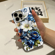 热转印菲林手机壳适用iPhone17绽放蓝色花朵16/15苹果14工厂批发