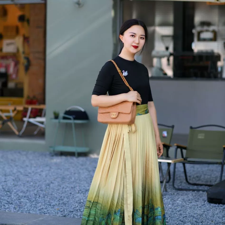 Новая плиссированная юбка Qianli Jiangshan с принтом из песни Юбка с верховым лицом Ming, сделанная в стиле Ming, повседневная высококлассная юбка Hanfu