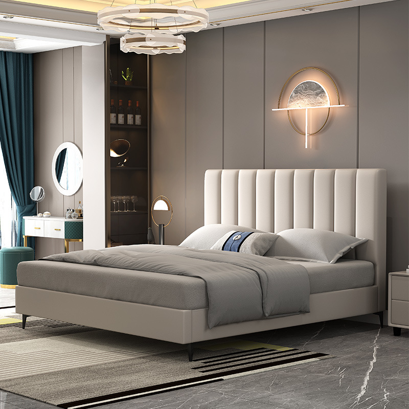 Cama de cuero ligera de lujo italiana cama doble dormitorio principal 1.8m1.5 nórdica moderna simple estructura de presión de aire