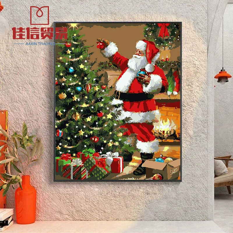 Внешняя торговля Рождество Санта-Клаус DIY цифровая картина маслом фабрика прямая ручная роспись окраска спальня гостиная декоративная живопись