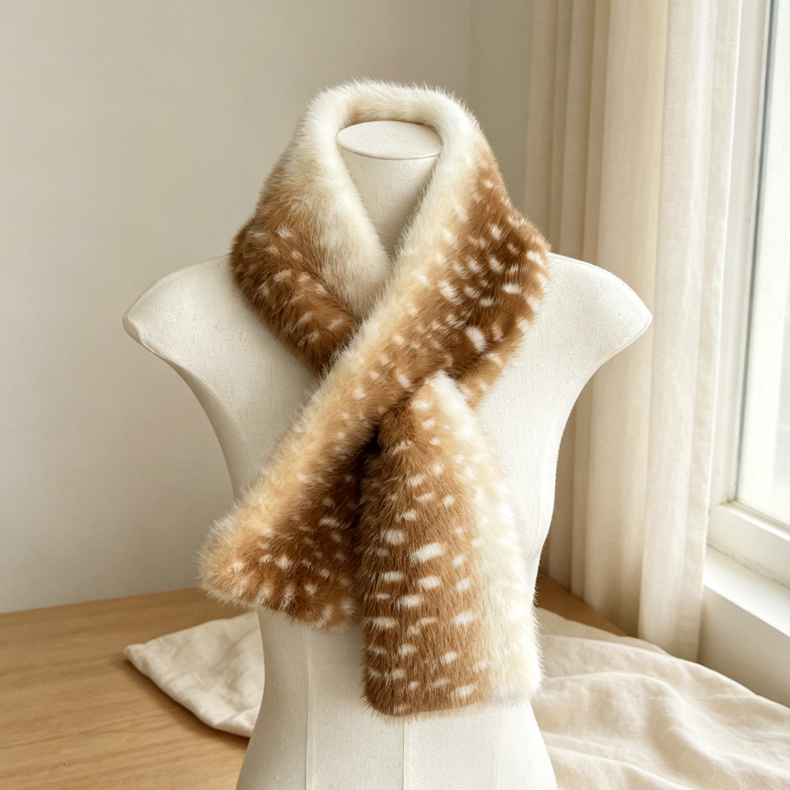 Forest-style Japanese winter jungle deer fluffy warm neck warmer, fleece-lined, thickened, cold-proof, elk-themed cross-neck scarf