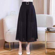 女士雪纺高腰显瘦阔腿裤半身裙裤大码中长款垂感松紧腰宽松休闲裤