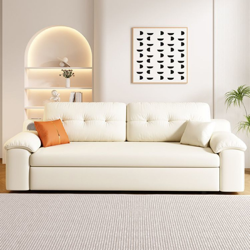 Sofá cama plegable multifuncional, plegable, todo en uno, retráctil de doble uso, sala de estar de apartamento pequeño, cuero de agarre cremoso, altavoz push-tirar