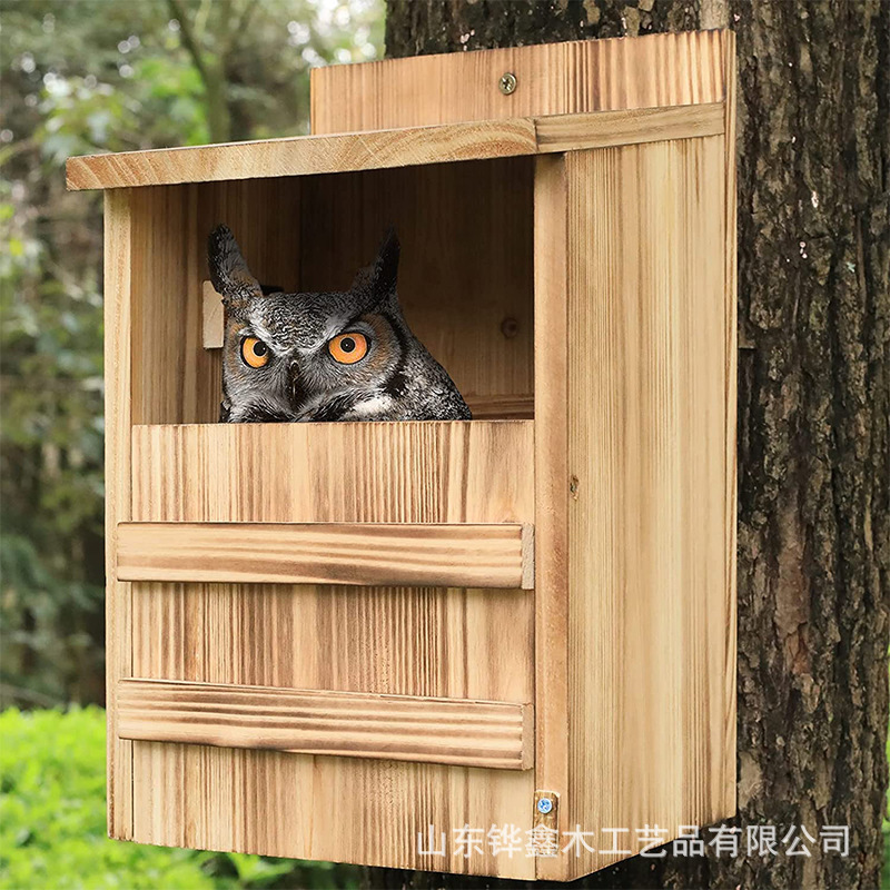 木製鳥の巣屋外吊り下げフクロウハウス長方形開口部鳥の巣フクロウハウスフクロウバードハウス|undefined