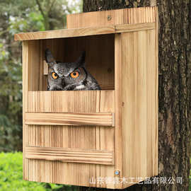 定制木质鸟窝户外悬挂猫头鹰屋矩形开口鸟窝猫头鹰房子猫头鹰鸟屋