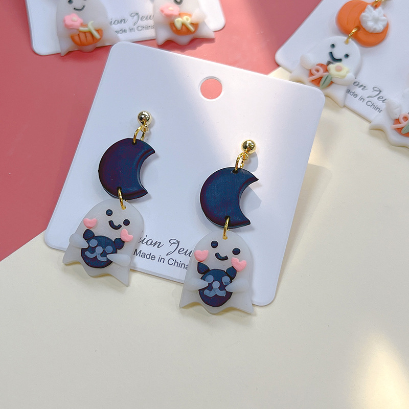 Drop Earrings Classification 1 Pair Cute Streetwear Halloween Pattern Moon Soft Clay Drop Earrings