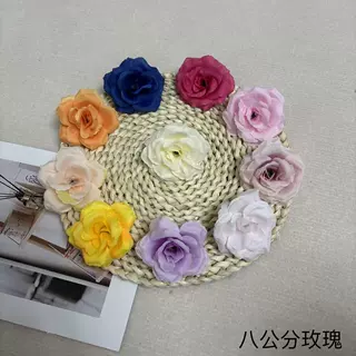 仿真8公分玫瑰花头批发婚礼花墙布置绿植插花 万圣节头饰玫瑰绢布
