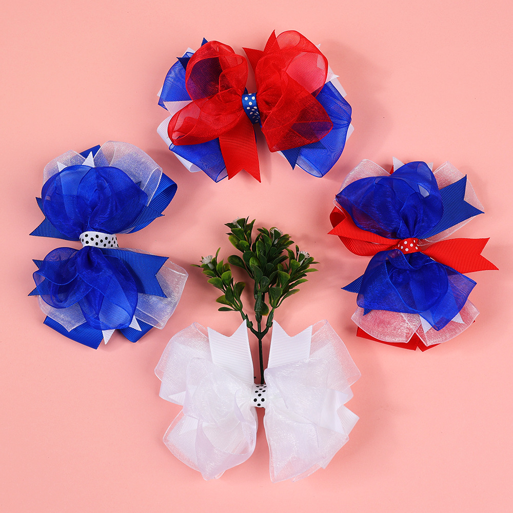 Cross-border New Children's Bow Hairpin American Independence Day Headwear Three-dimensional Multi-layer Lace Fabric Girl Hair Accessories