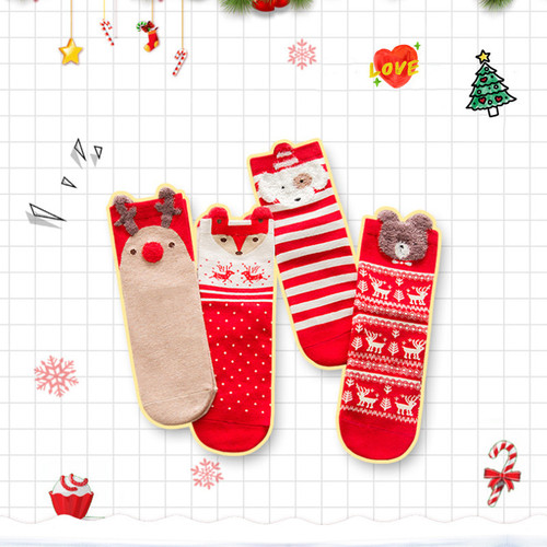 Winter and Spring New Arrival Socks, Red Christmas Socks, Christmas Gift Box Packaging, Cartoon Socks for Girls, Mid-Calf Cotton Socks, Dropshipping One Piece