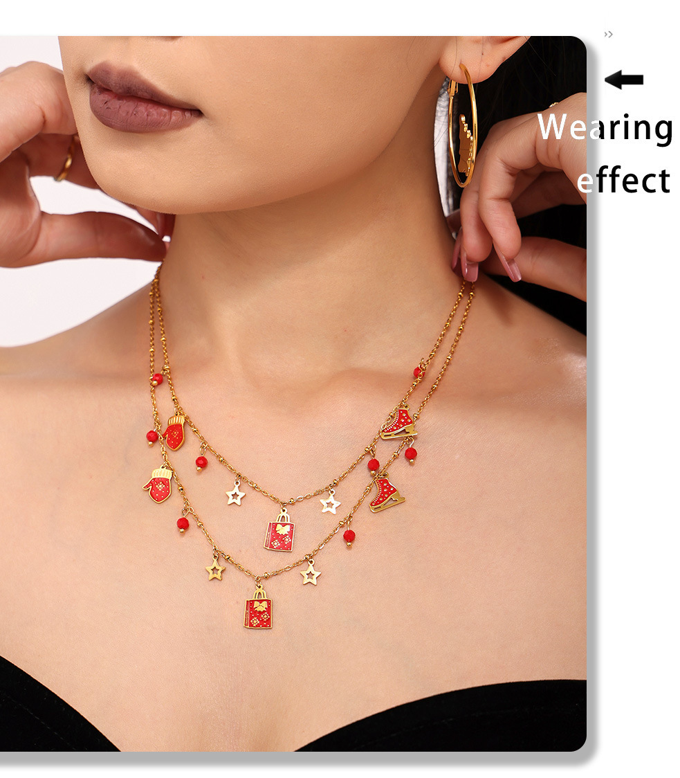 Square Christmas Enamel Pendant Necklace And Bracelet Jewellery Set_voghion.com