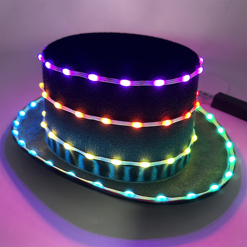 LED ilusionario fluye agua brillante sombrero negro fiesta bar bungee espectáculo decoración de la noche sombrero LED luminoso