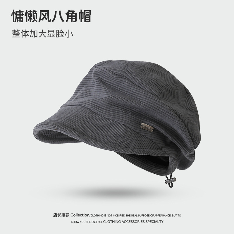 日系复古灯芯绒贝雷帽女秋冬新款百搭显脸小马术帽大头围堆堆帽女|undefined