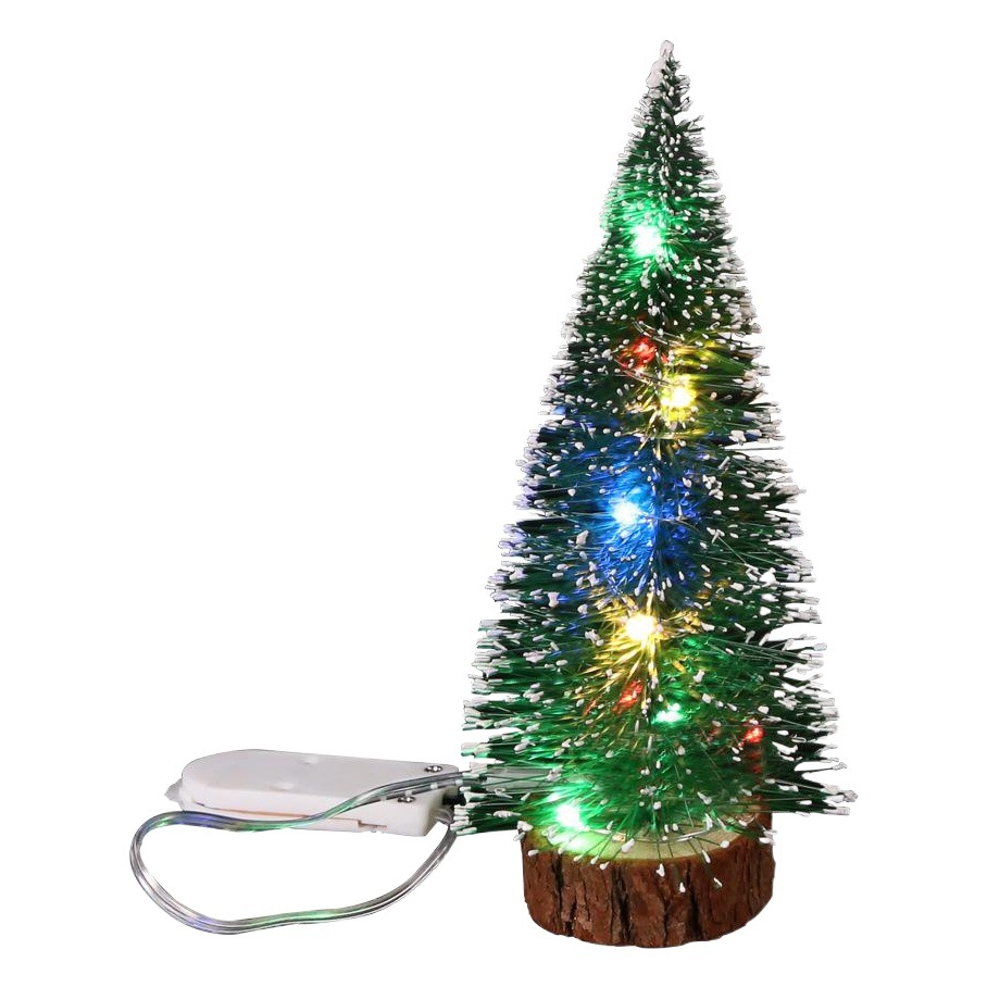 Árbol de Navidad pequeño de agujas de pino con luces LED de cedro blanco, adornos de escritorio, mini árbol de Navidad verde.