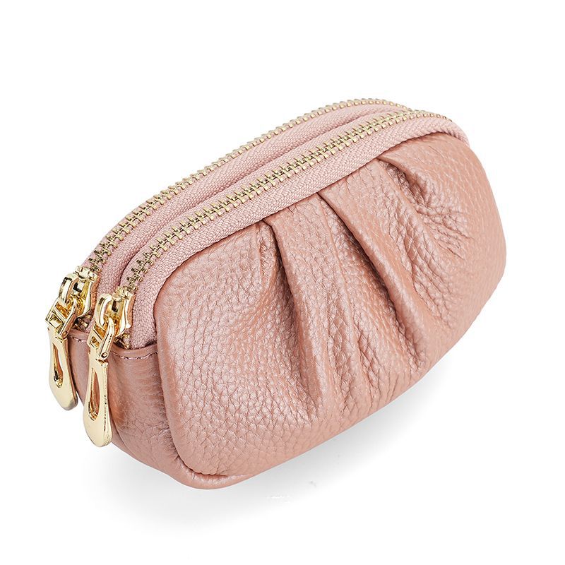 Pequeño bolso de cambio de mujer simple PU multifuncional temperamento práctico plegado tipo doble cremallera bolsa de monedas de mujer