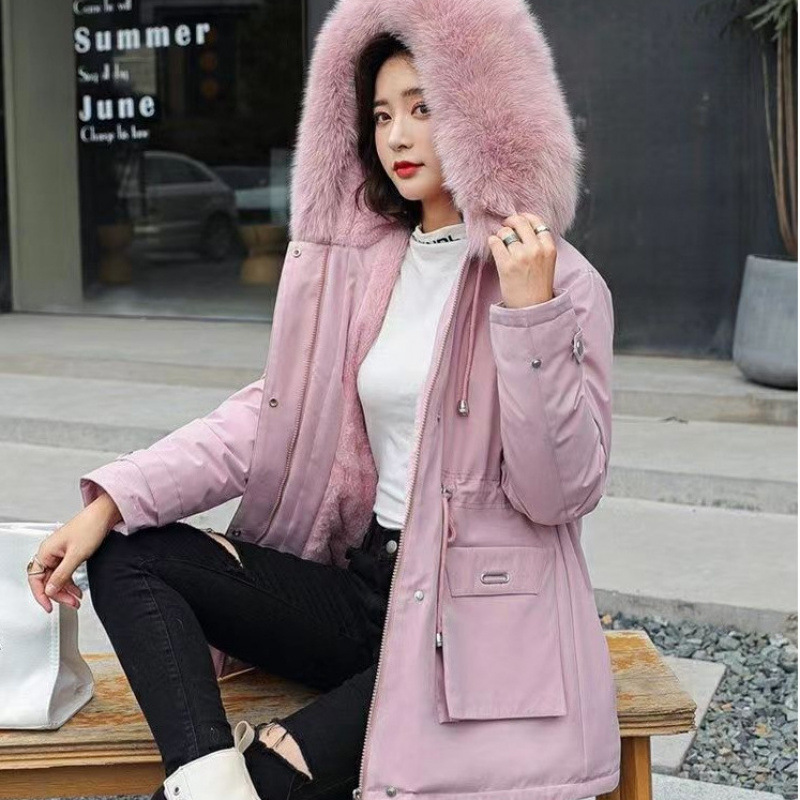 Parker's New Large Fur Collar down Cotton Coat Women's Short Thickeneded Velvet Loose Large Size Cotton Coat