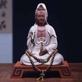 中式陶瓷人物持瓶观音自在菩萨佛像家用供奉家居客厅玄关装饰摆件