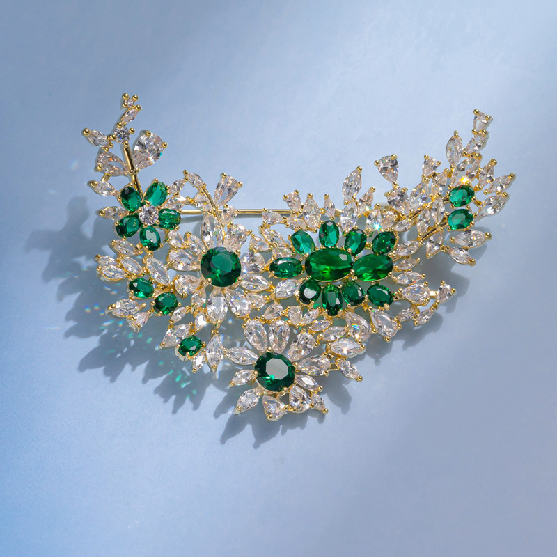 Spirit heart made Palos pink gem high-end brand design Crescent flower brooch luxury heavy work dress corsage
