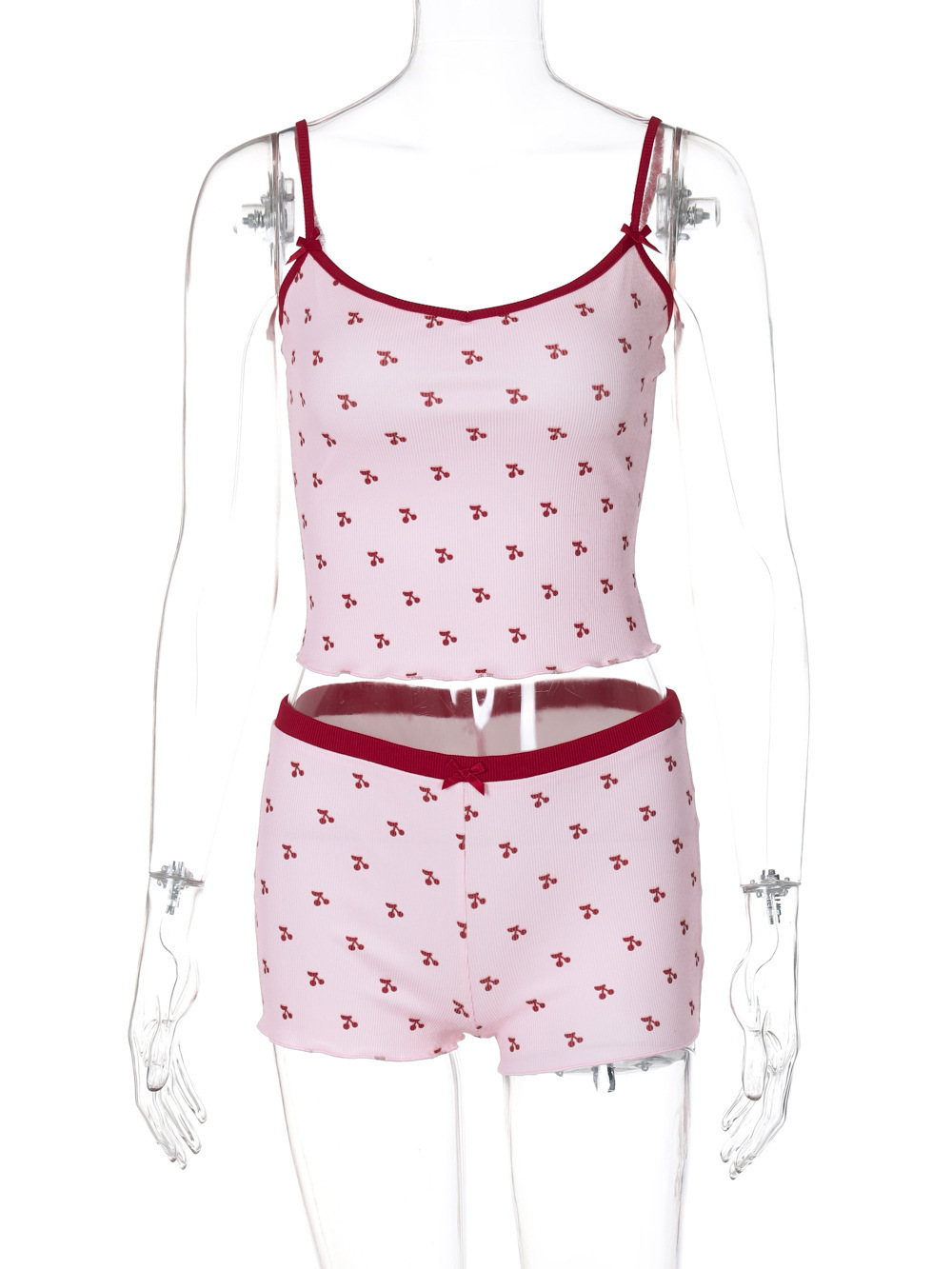2026 Summer New Cherry Print Camisole T-Shirt Shorts Pajama Set For Women And Men Foreign Trade Cross-Border_ecoleips.com