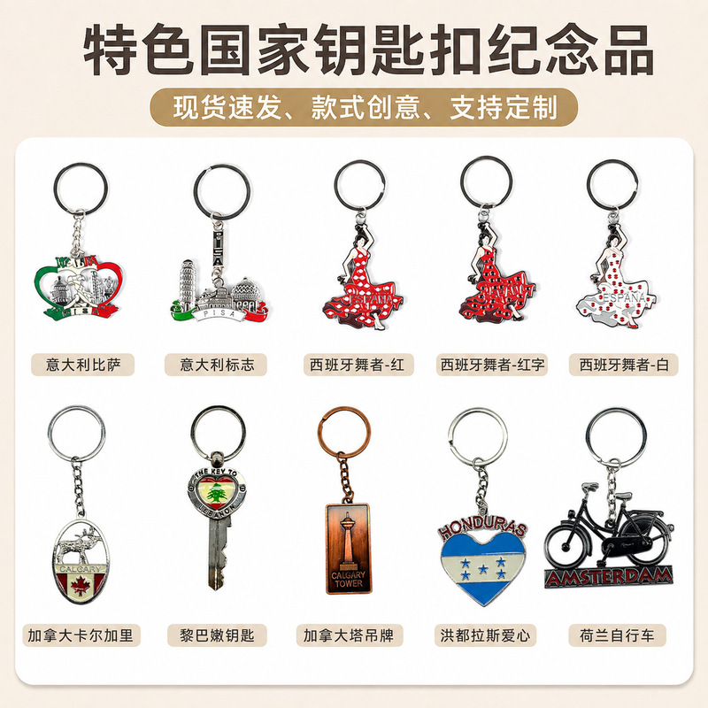 Metal Keychains, Key Chains with Characteristics of South American and European Countries, Cross-Border City Travel Souvenirs, Wholesale from Manufacturers Metal Keychains, Key Chains with Characteristics of South American and European Countries, Cross-Border City Travel Souvenirs, Wholesale from Manufacturers