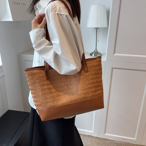Straw woven bag for women  new personality ins style woven bag simple beach texture single shoulder handbag for women